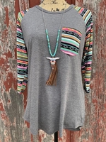 Gray Plain Long Sleeve Crew Neck Causal Tops