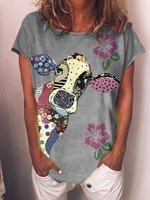 Gray Printed Short Sleeve T-Shirts - Noracora