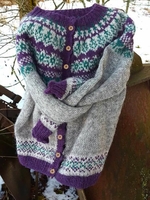 Gray Purple Cotton Long Sleeve Crew Neck Cardigans - Noracora