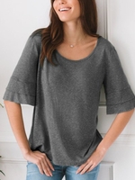 Gray Round Neck Solid Half Sleeve T-Shirts - Noracora