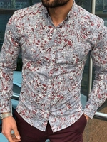 Gray Shirt Collar Printed Casual Men-Shirts - Noracora