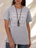 Gray Short Sleeve Crew Neck Printed T-Shirts - Noracora