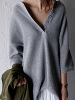 Gray Simple Long Sleeve Tops - Noracora
