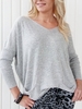 Gray Solid Long Sleeve Cotton-Blend V Neck Causal Tops