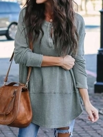 Gray Solid Long Sleeve Tunic Sweater Knit Jumpers