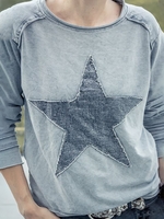 Gray Star Cotton Long Sleeve Crew Neck Causal Tops - Noracora