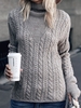 Gray Turtleneck Jacquard Long Sleeve Sweaters - Noracora