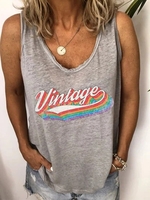 Gray U-Neck Casual Cotton-Blend Printed Tanks & Camis - Noracora