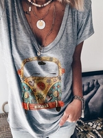 Gray V Neck Casual Causal Tops