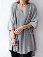 Gray V Neck Casual Solid Tops - Noracora