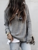 Gray V Neck Solid Long Sleeve Sweaters - Noracora