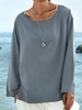 Gray Vintage Crew Neck Long Sleeve Causal Tops - Noracora
