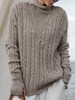 Gray Woven Turtleneck Jacquard Long Sleeve Sweaters - Noracora