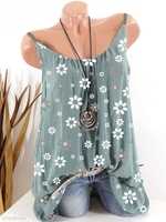 Green Boho Crew Neck Sleeveless Tanks & Camis - Noracora