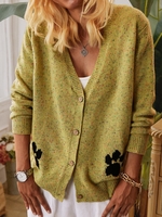 Green Cartoon V Neck Casual Cardigans - Noracora