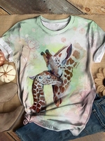 Green Casual Animal T-Shirts - Noracora