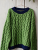 Green Casual Crew Neck Long Sleeve Cotton Sweaters - Noracora