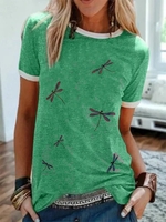 Green Casual Floral-Print Cotton T-Shirts - Noracora