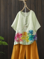 Green Casual Floral T-Shirts - Noracora
