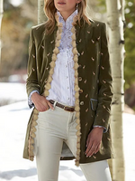 Green Casual Stand Collar Long Sleeve Coat