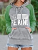 Green Color-Block Cotton-Blend Long Sleeve Hoodies & Sweatshirts - Noracora