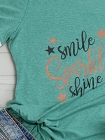 Green Cotton-Blend Crew Neck Short Sleeve T-Shirts - Noracora