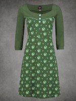 Green Cotton Printed Long Sleeve Round Neck Dresses - Noracora