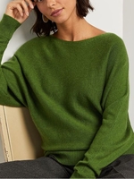 Green Crew Neck Cotton-Blend Casual Sweaters - Noracora