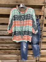 Green Crew Neck Long Sleeve Cross Ombre/tie-Dye Causal Tops - Noracora