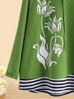 Green Floral Cotton Casual Hoodie Auto-Clearance - Noracora