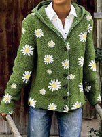 Green Floral Long Sleeve Cardigans - Noracora