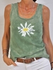 Green Floral Vintage Crew Neck Shift Tanks & Camis - Noracora