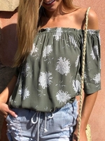 Green Holiday Floral Causal Tops - Noracora