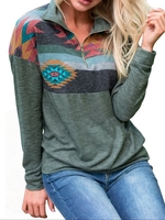 Green Long Sleeve Vintage Causal Tops - Noracora