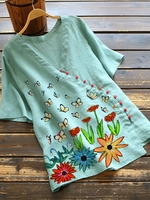 Green Romantic Cotton-Blend T-Shirts - Noracora