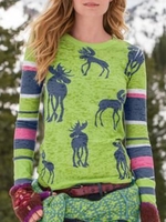 Green Round Neck Long Sleeve Cotton-Blend Tunic Blouse & Shirts