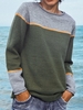 Green Shift Crew Neck Color-Block Boho Sweaters - Noracora