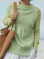 Green Shift Raglan Sleeve Cotton Crew Neck Sweaters - Noracora