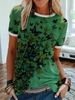 Green Short Sleeve Printed Cotton-Blend Crew Neck T-Shirts - Noracora