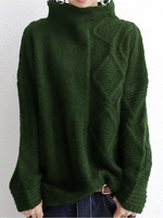 Green Solid Casual Cotton Sweaters - Noracora