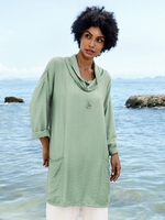 Green Solid Cowl Neck Casual Causal Tops - Noracora