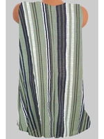 Green Stripes V Neck Casual Tanks & Camis - Noracora