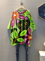 Green Sweet Cotton-Blend T-Shirts - Noracora