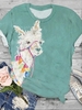 Green Vintage Animal Cotton-Blend Short Sleeve Tops - Noracora