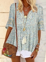 Half Sleeve A-Line V Neck T-Shirts - Noracora