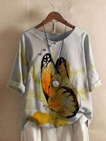 Half Sleeve Butterfly V Neck Shift T-Shirts - Noracora