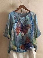 Half Sleeve Linen Shift T-Shirts - Noracora