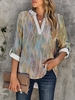 Half Sleeve Vacation Cotton Blends V Neck Tops