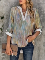 Half Sleeve Vacation Cotton Blends V Neck Tops
