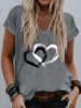 Heart/cordate Casual Jersey V Neck T-Shirts